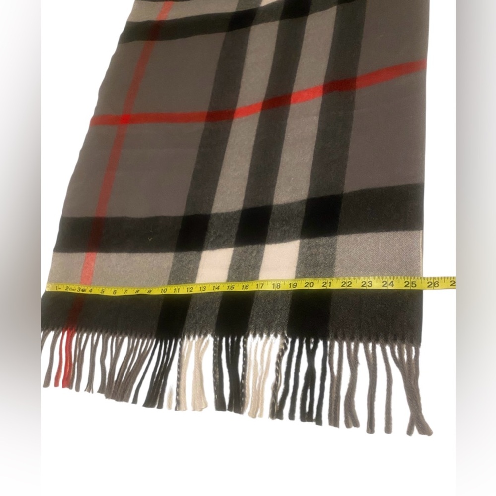 Sky Cashmere 100% Virgin Wool Scarf 26”X78” Fringe Beige Black Red Plaid Luxury - Picture 5 of 15